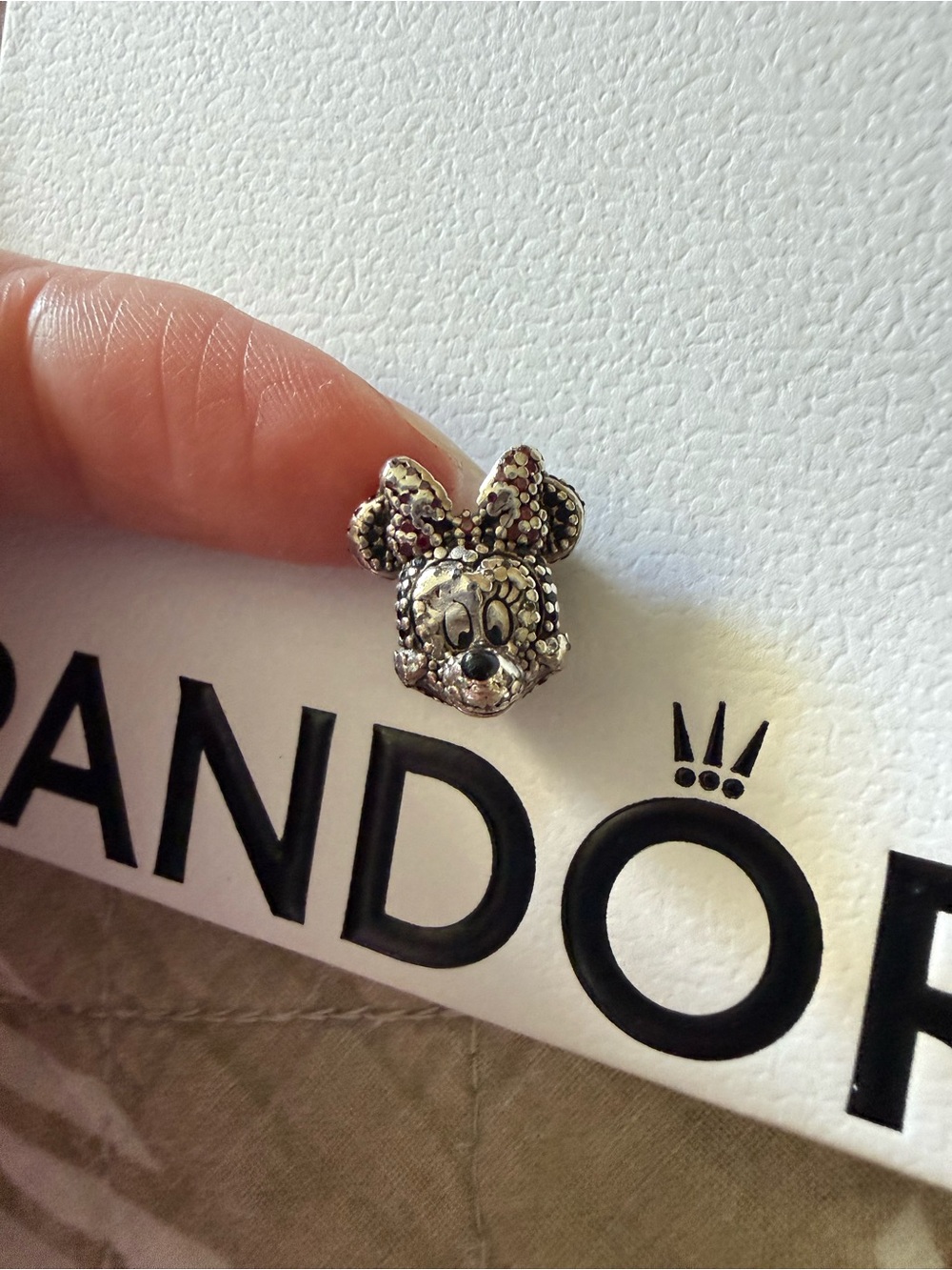 Pandora Silver Minnie Mouse Head Brooch with Dark Accents